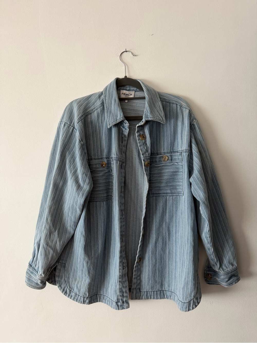 FRNCH Paris Daniela Stripe Chambray Shirt Oversized Cotton Button Down Shacket S